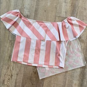 Kortni Jeane Pink Stripe Ruffled Around Swim Top